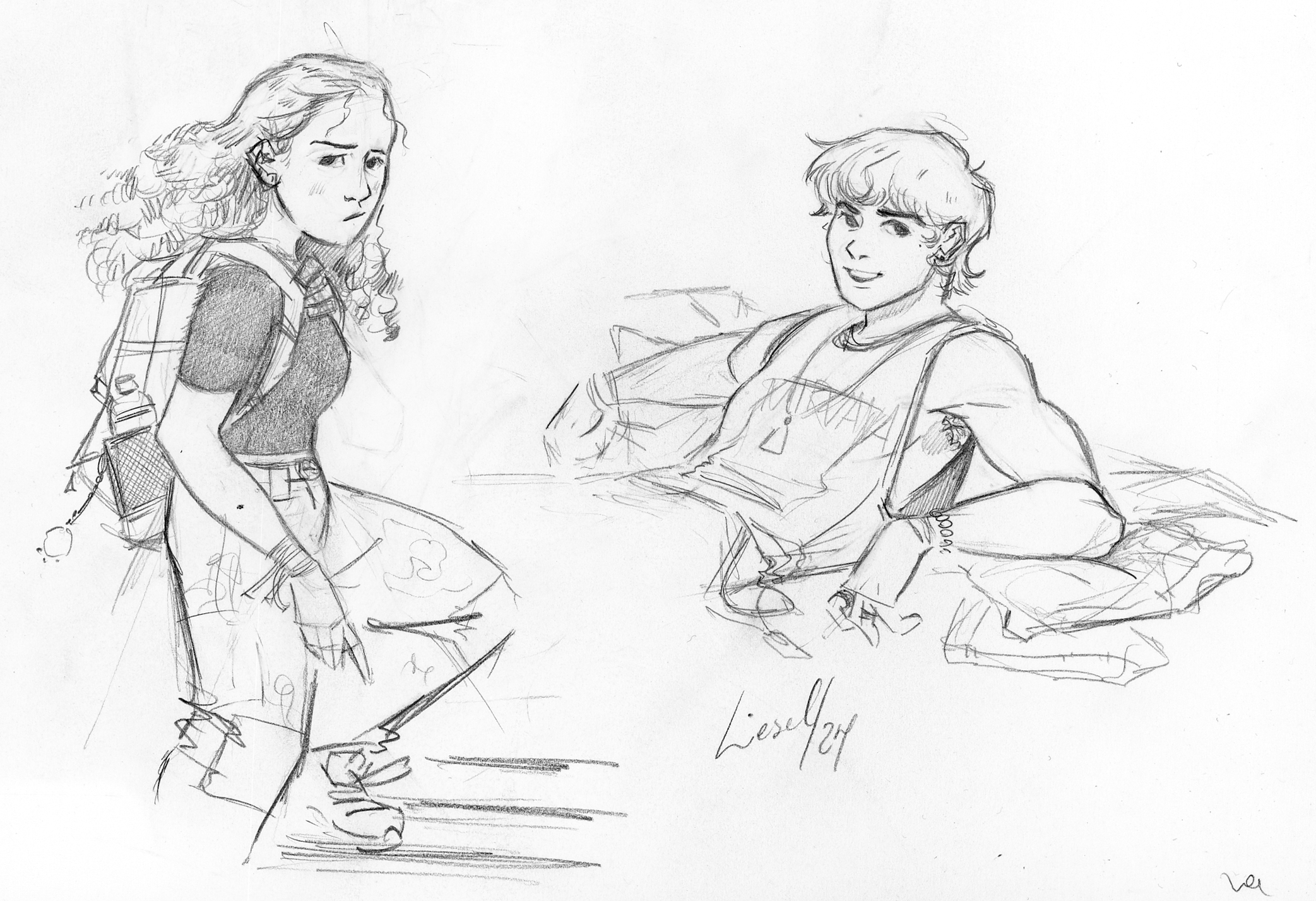 Two character sketches, fanart of Julie Molina and Luke Patterson from Julie and the Phantoms on Netflix.